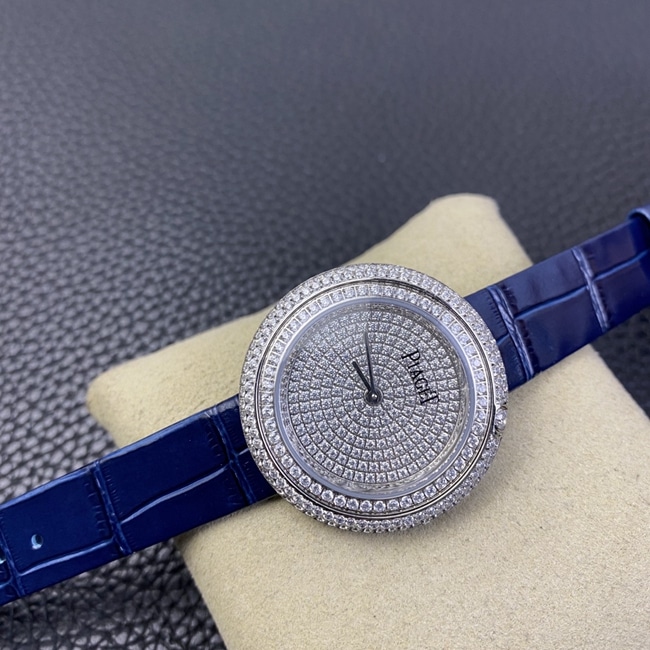 Piaget top-tier watch white dial blue belt POSSESSION series ladies quartz watch front view