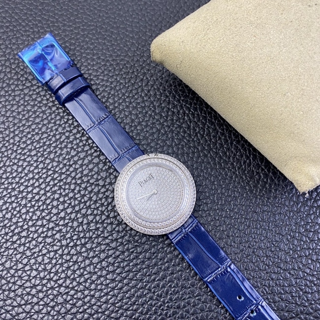 Piaget top-tier watch white dial blue belt POSSESSION series ladies quartz watch front view