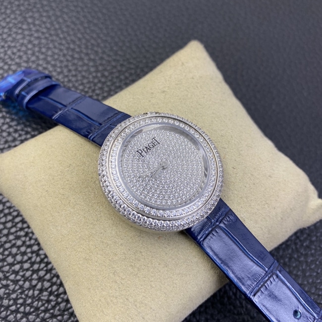 Piaget top-tier watch white dial blue belt POSSESSION series ladies quartz watch front view