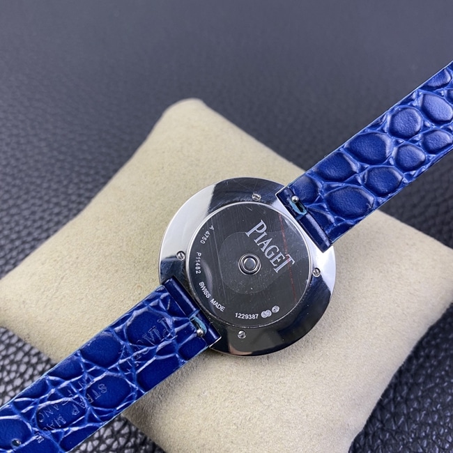 Piaget top-tier watch white dial blue belt POSSESSION series ladies quartz watch back cover picture