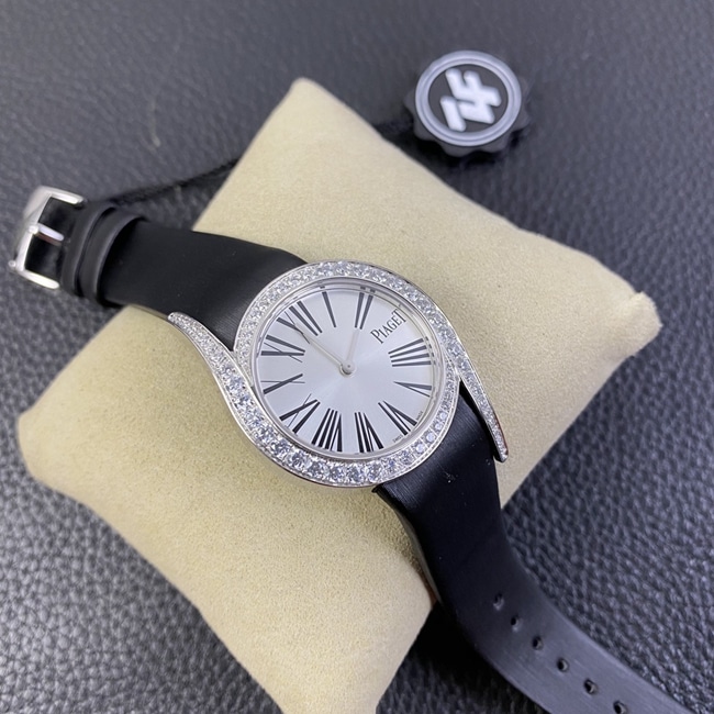 ZF Factory Piaget top-tier watch women's white dial black belt Limelight Galaquartz watch front view