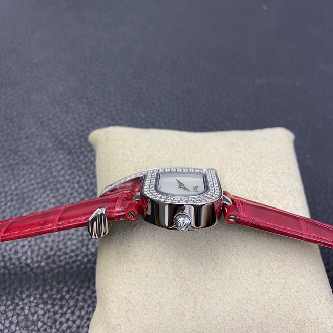 top-tier watch count ladies white dial red band quartzleather strap watch side view