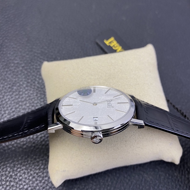 MKS Factorytop-tier watch Piaget men's white dial black belt ultra-thin series leather strap watch side view