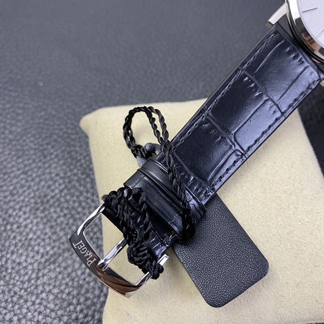 MKS Factorytop-tier watch Piaget men's white dial black belt ultra-thin series leather strap watch clasp picture