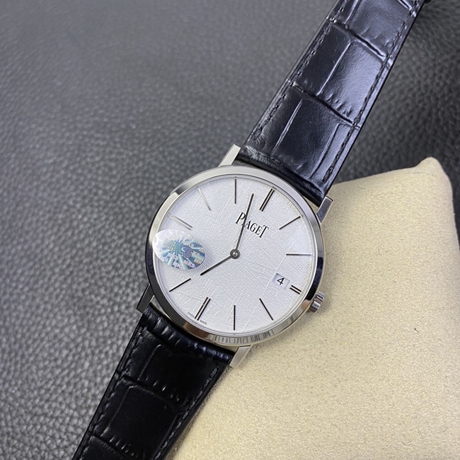 MKS Factorytop-tier watch Piaget men's white dial black belt ultra-thin series leather strap watch front view