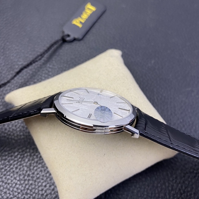 MKS Factorytop-tier watch Piaget men's white dial black belt ultra-thin series leather strap watch side view