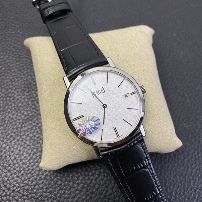 MKS Factorytop-tier watch Piaget men's white dial black belt ultra-thin series leather strap watch front view