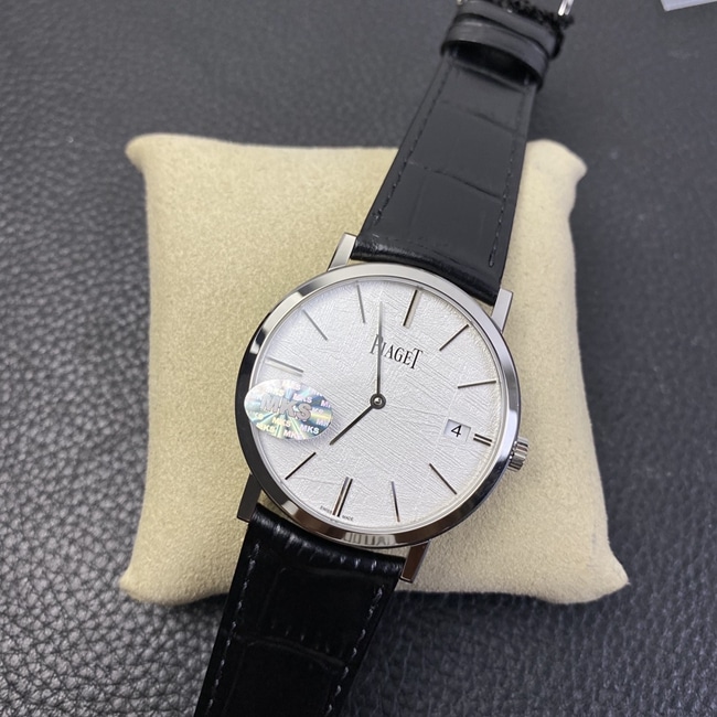 MKS Factorytop-tier watch Piaget men's white dial black belt ultra-thin series leather strap watch front view