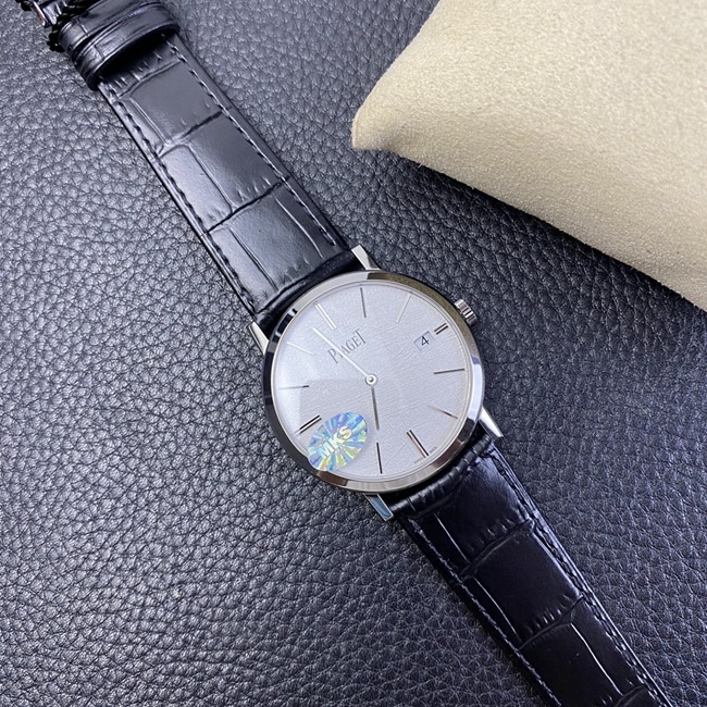 MKS Factorytop-tier watch Piaget men's white dial black belt ultra-thin series leather strap watch front view