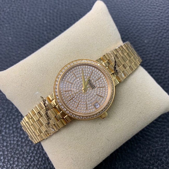 top-tier watch Piaget gold plate gold steel braceletquartz watch front view