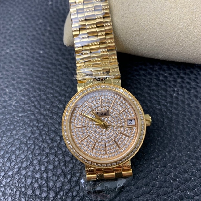 top-tier watch Piaget gold plate gold steel braceletquartz watch front view