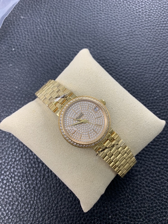 top-tier watch Piaget gold plate gold steel braceletquartz watch front view