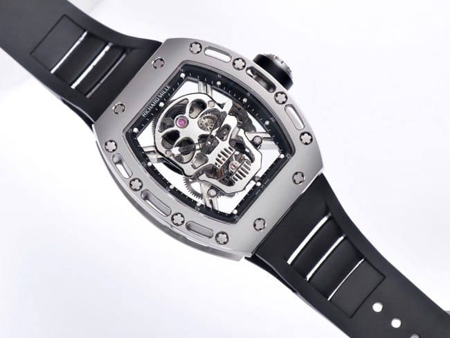 JB factory top-tier watch Richard Mille men's white dial black rubber strap genuine tourbillon mechanical watch front view