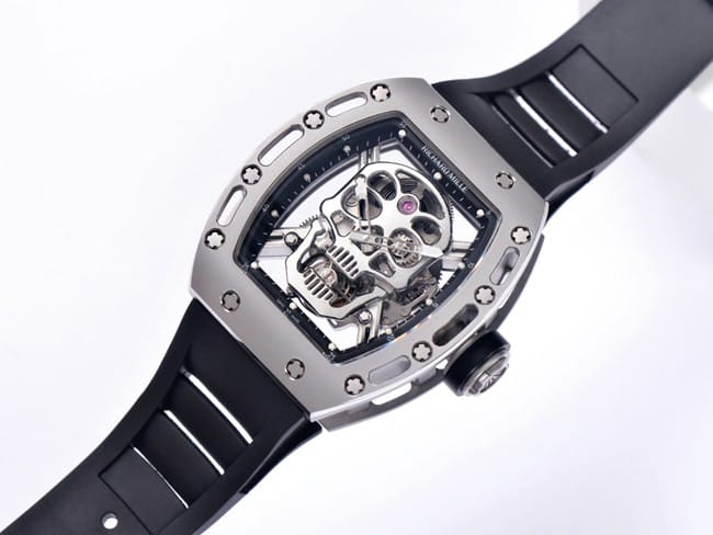JB factory top-tier watch Richard Mille men's white dial black rubber strap genuine tourbillon mechanical watch front view