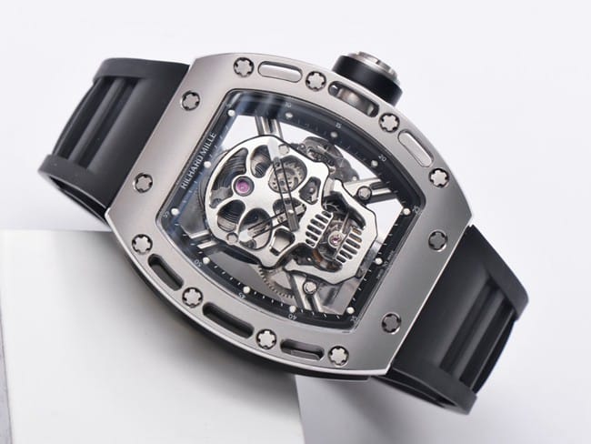 JB factory top-tier watch Richard Mille men's white dial black rubber strap genuine tourbillon mechanical watch front view