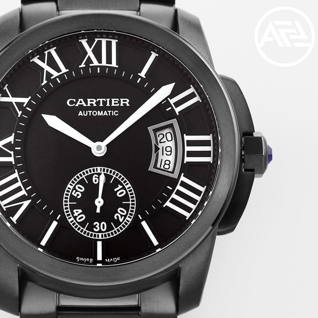 Cartiertop-tier watch men's automatic movement Kalibo series black dialsteel bracelet watch detail shots