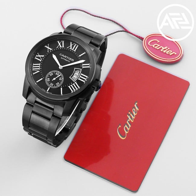 Cartiertop-tier watch men's automatic movement Kalibo series black dialsteel bracelet watch detail shots front view