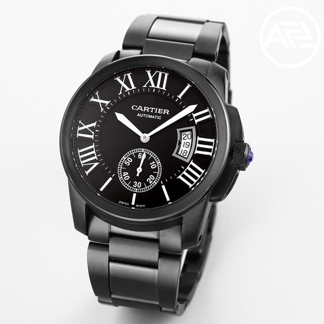 Cartiertop-tier watch men's automatic movement Kalibo series black dialsteel bracelet watch detail shots front view