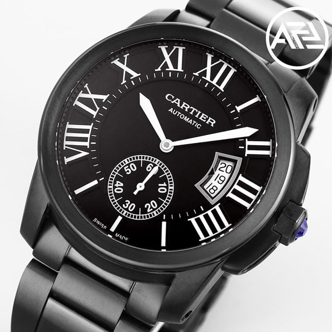 Cartiertop-tier watch men's automatic movement Kalibo series black dialsteel bracelet watch detail shots front view