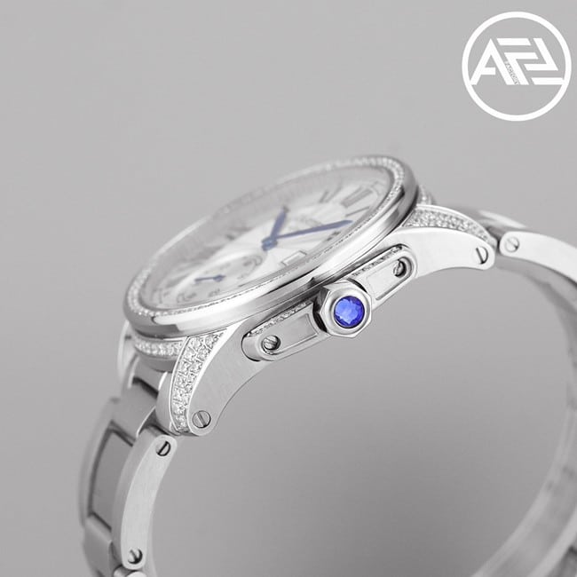 top-tier watch Cartier automatic movement men's white dialsteel bracelet Kalibo series watch side view