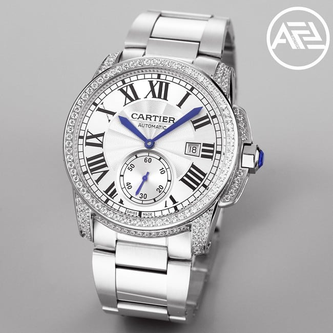 top-tier watch Cartier automatic movement men's white dialsteel bracelet Kalibo series watch front view