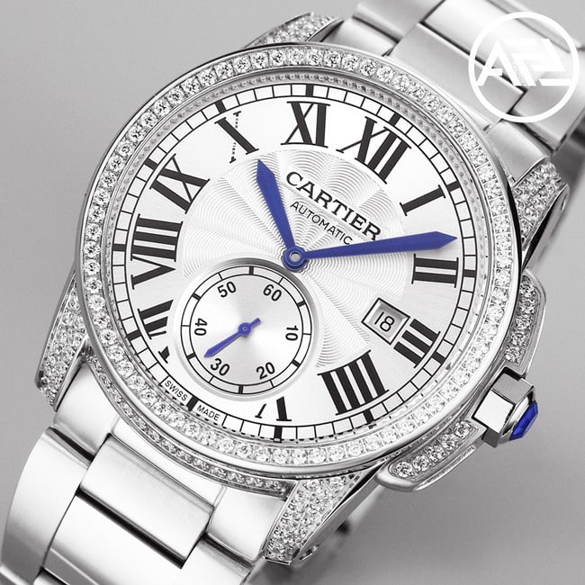 top-tier watch Cartier automatic movement men's white dialsteel bracelet Kalibo series watch front view