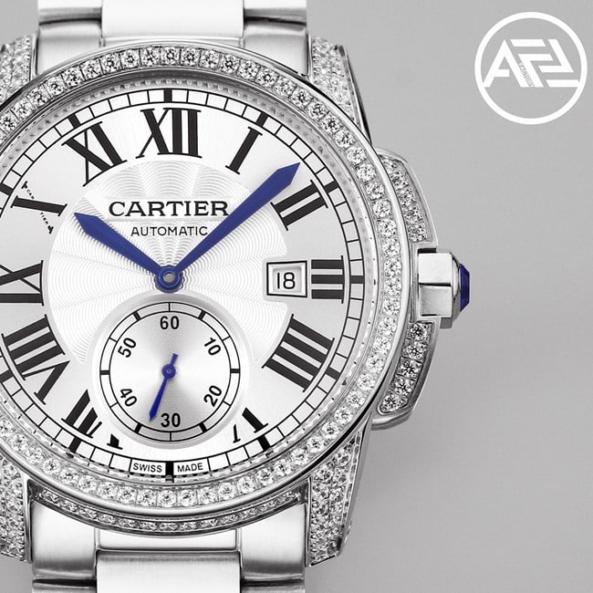 top-tier watch Cartier automatic movement men's white dialsteel bracelet Kalibo series watch front view