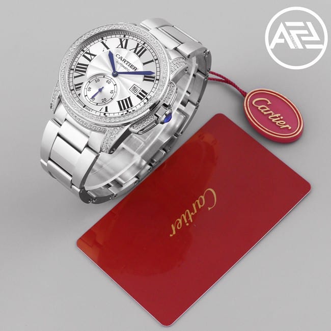 top-tier watch Cartier automatic movement men's white dialsteel bracelet Kalibo series watch front view