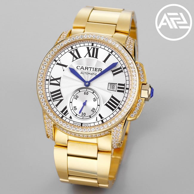 top-tier watch Cartier men's automatic movement white dial gold steel bracelet Kalibo series watch front view