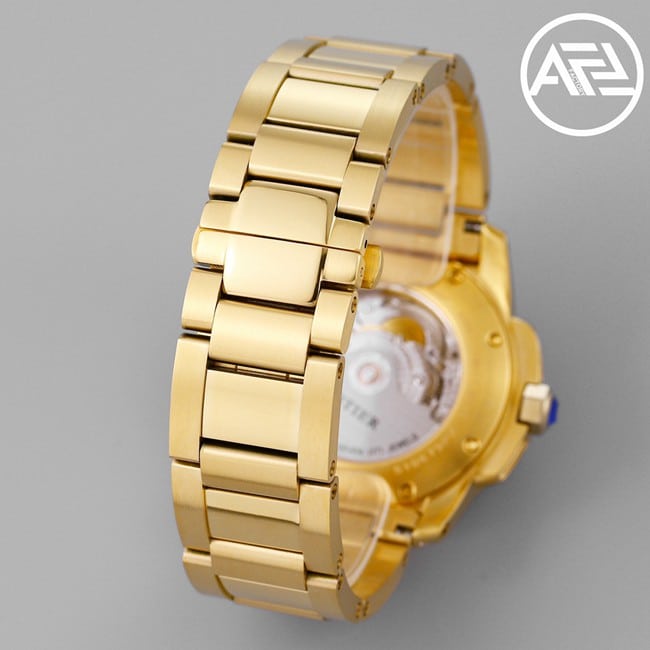top-tier watch Cartier men's gold plate gold steel bracelet automatic movement Kalibo series watch clasp picture