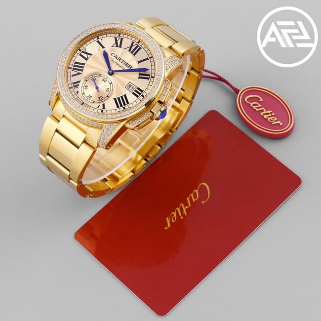 top-tier watch Cartier men's gold plate gold steel bracelet automatic movement Kalibo series watch front view
