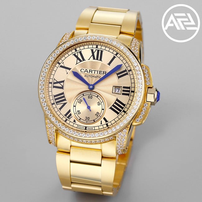 top-tier watch Cartier men's gold plate gold steel bracelet automatic movement Kalibo series watch front view