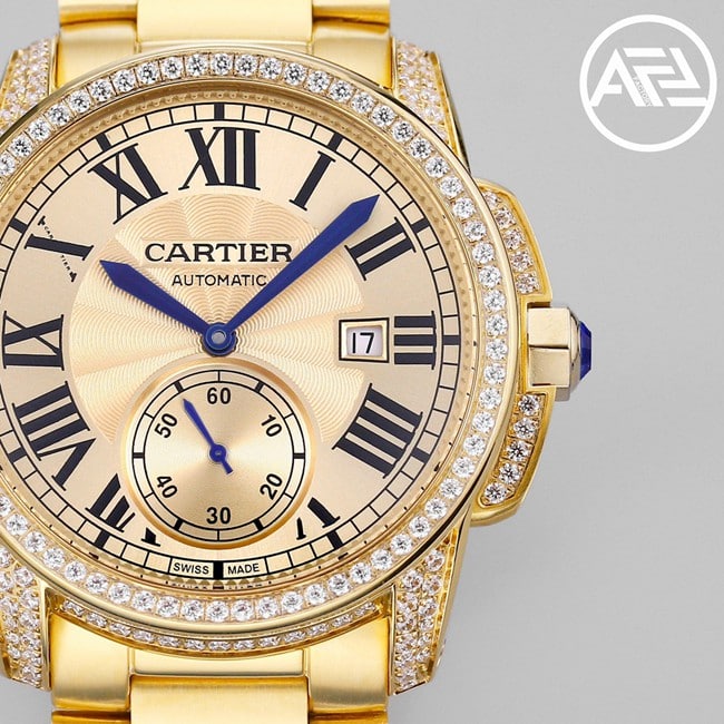 top-tier watch Cartier men's gold plate gold steel bracelet automatic movement Kalibo series watch front view