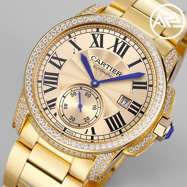 top-tier watch Cartier men's gold plate gold steel bracelet automatic movement Kalibo series watch front view