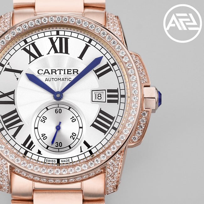 top-tier watch Cartier Kalibo series men's white dial pink steel bracelet automatic movement watch detail shots