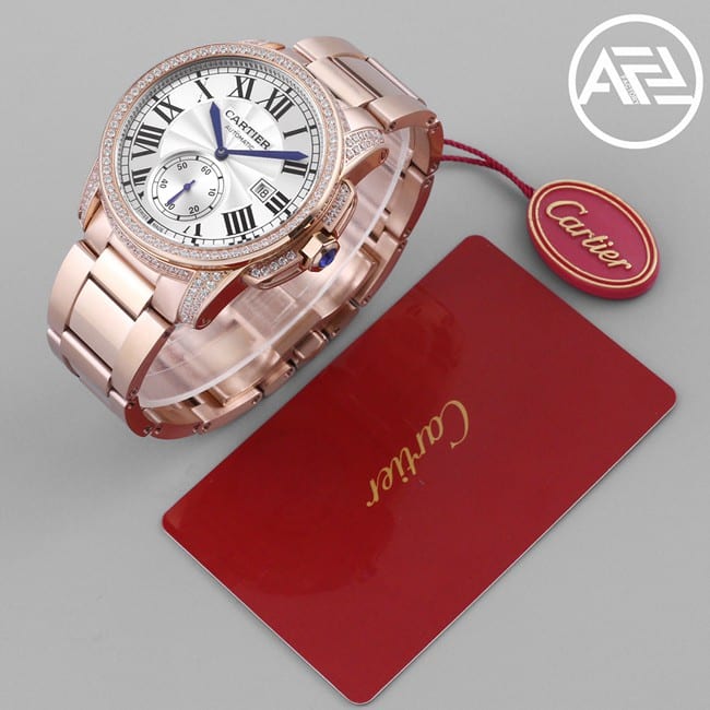 top-tier watch Cartier Kalibo series men's white dial pink steel bracelet automatic movement watch front view