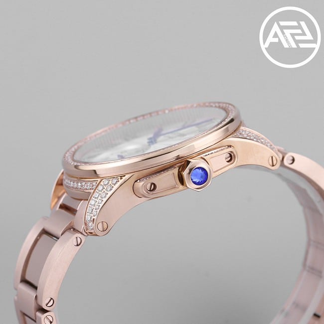 Top-tier watch Cartier Kalibo series men's white dial pink steel bracelet automatic movement watch side view