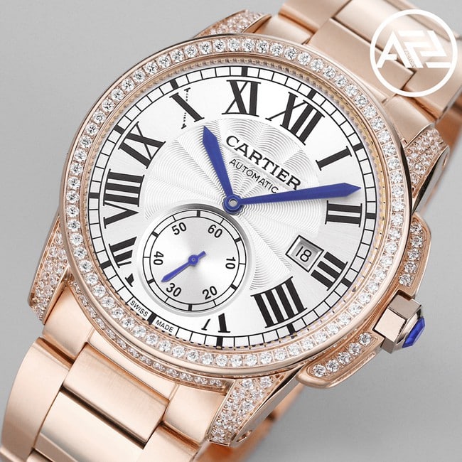top-tier watch Cartier Kalibo series men's white dial pink steel bracelet automatic movement watch front view