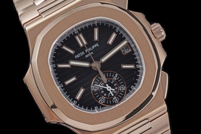 Patek Philippetop-tier watch multifunctional chronograph men's black dialsteel braceletNautilus series watch front view
