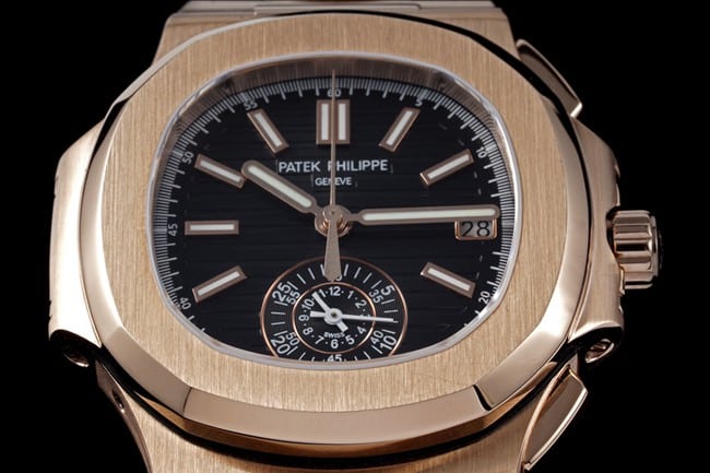 Patek Philippetop-tier watch multifunctional chronograph men's black dialsteel braceletNautilus series watch front view