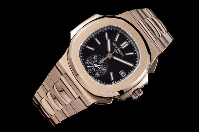 Patek Philippetop-tier watch multifunctional chronograph men's black dialsteel braceletNautilus series watch front view