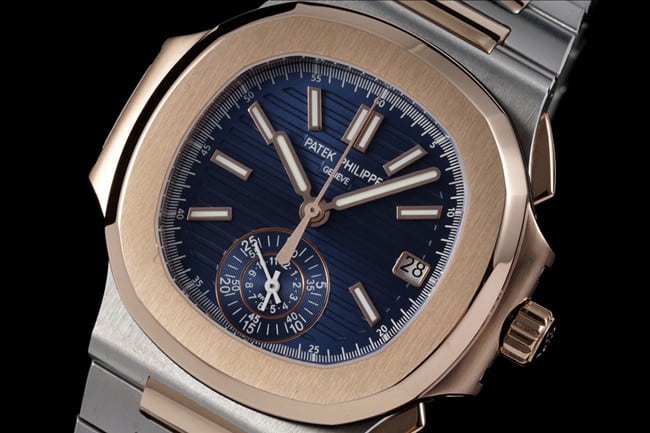 3K FactoryPatek Philippetop-tier watch men's blue dial gold band Nautilus series multifunctional chronograph watch front view