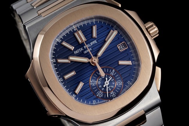 3K FactoryPatek Philippetop-tier watch men's blue dial gold band Nautilus series multifunctional chronograph watch front view