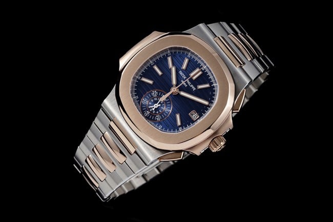 3K FactoryPatek Philippetop-tier watch men's blue dial gold band Nautilus series multifunctional chronograph watch front view