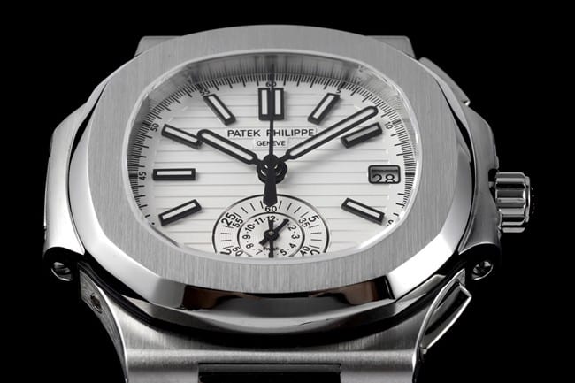 3K FactoryPatek Philippetop-tier watch Nautilus multifunctional chronograph men's white dialsteel bracelet watch front view