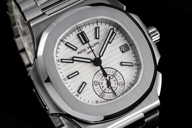 3K FactoryPatek Philippetop-tier watch Nautilus multifunctional chronograph men's white dialsteel bracelet watch front view
