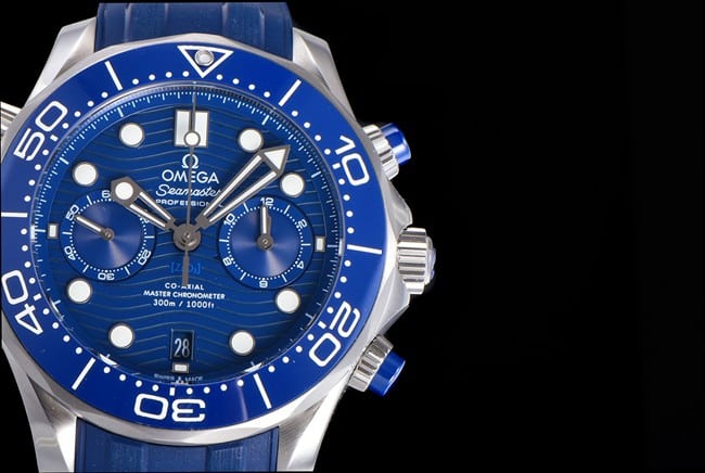 OM Factory Omegatop-tier watch new Seamaster 300m men's blue dial blue rubber strapchronograph watch detail shots