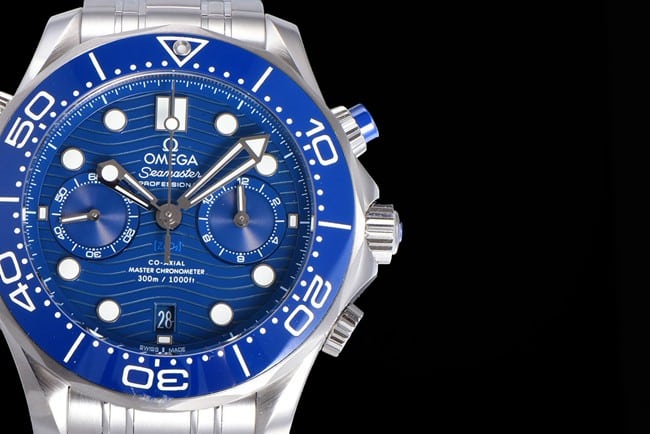 OM Factorytop-tier watch Omega men's 44mmSeamaster 300m blue dialsteel braceletchronograph watch detail shots