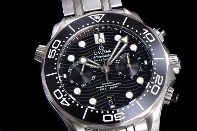 OM Factorytop-tier watch Omega men's black dialsteel bracelet new Seamaster 300m 44mmchronograph watch front view