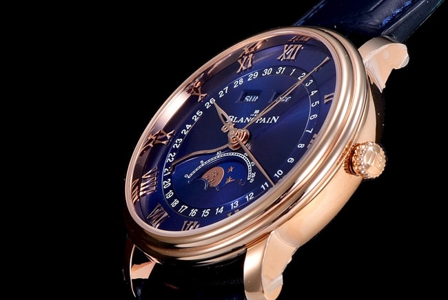 OM FactoryBlancpaintop-tier watch men's blue dial blue belt villeret classic 6654 new V3 upgraded leather strap watch detail shots